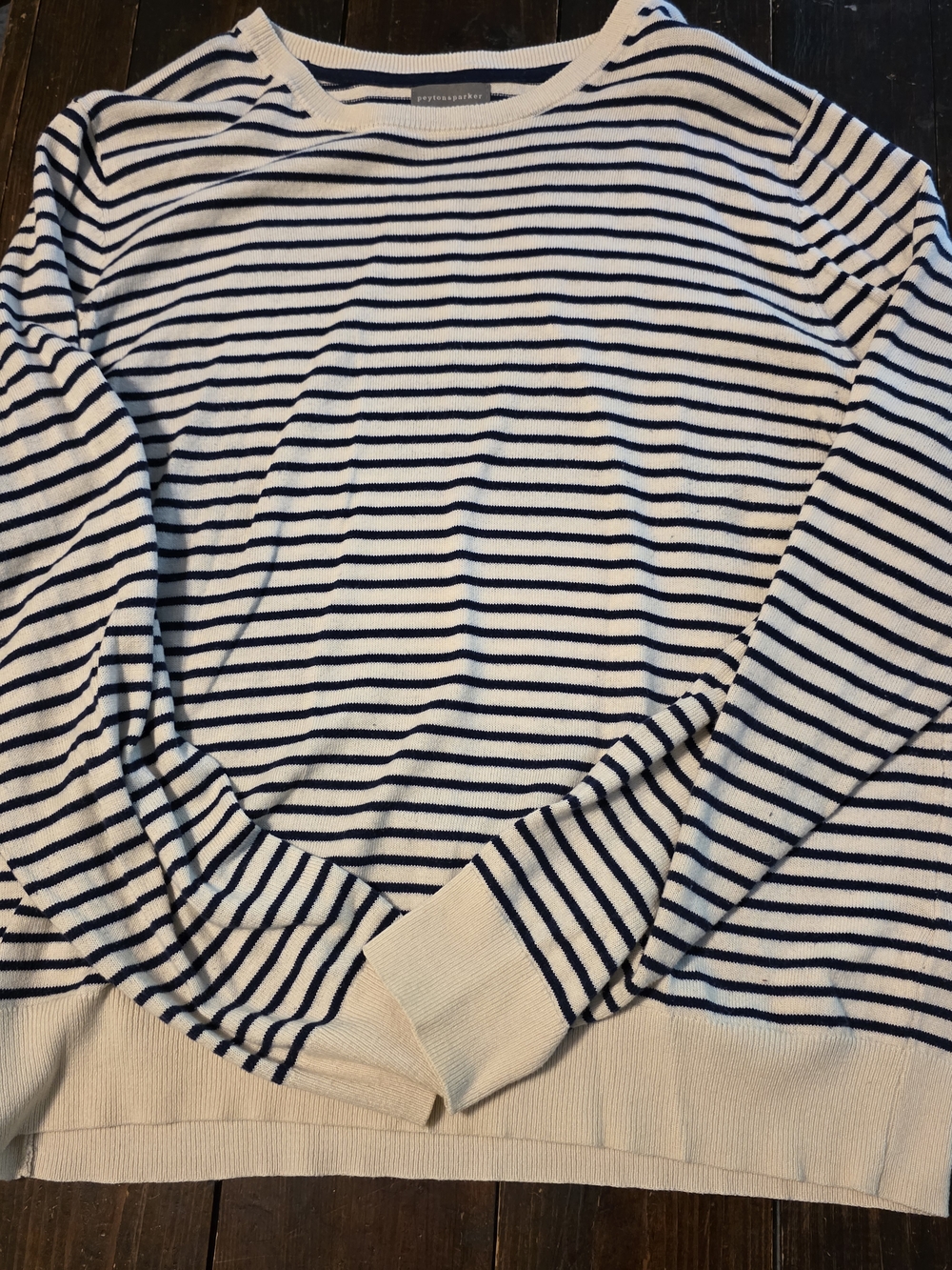 Striped Crewneck Sweater in Cream & Navy